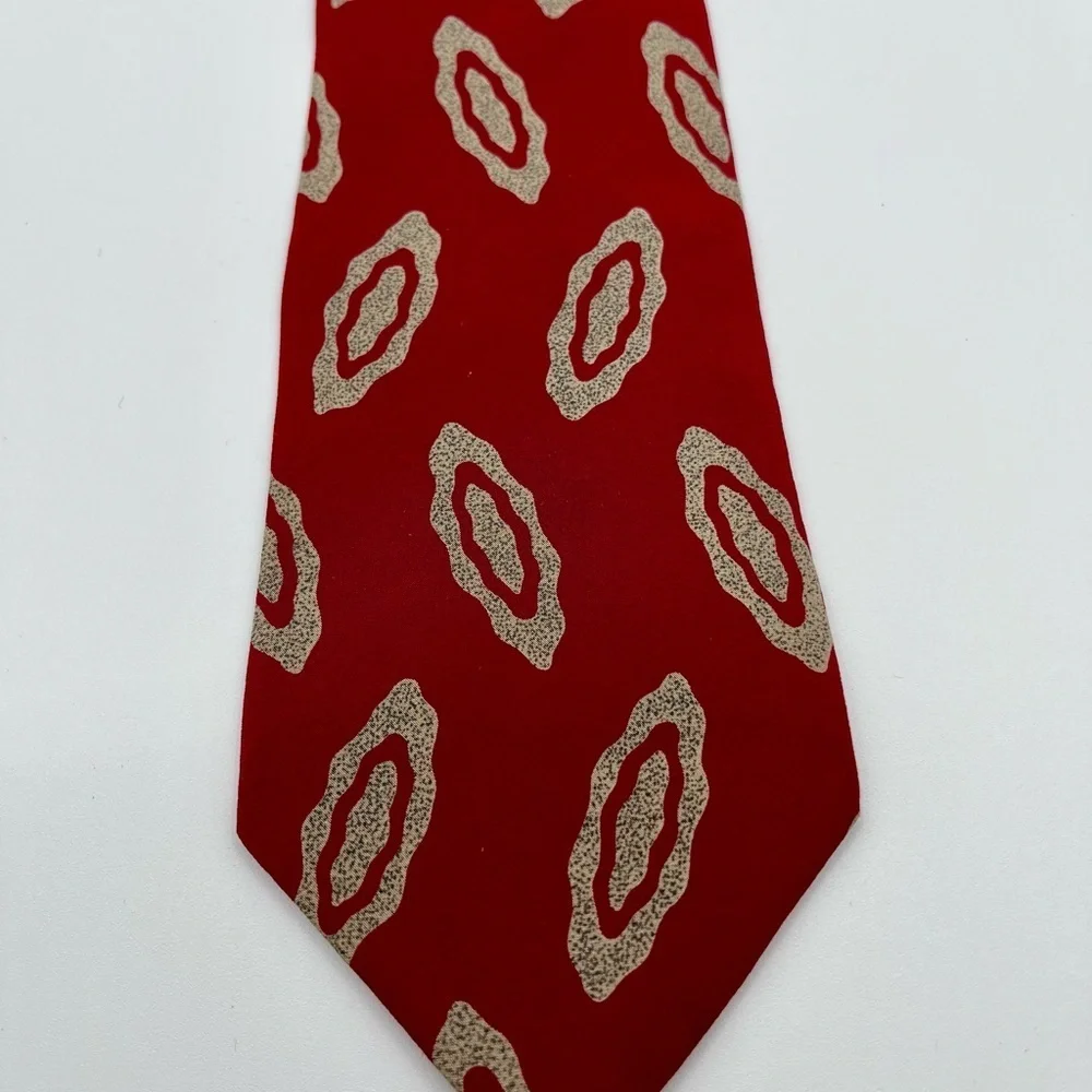 Valentino Vintage Italian Silk Tie Necktie Red/Black Geometric Pattern